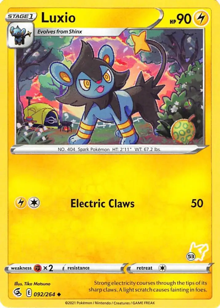 Luxio (092/264) (Pikachu Stamp #53) [Battle Academy 2022] - Pokemon Single