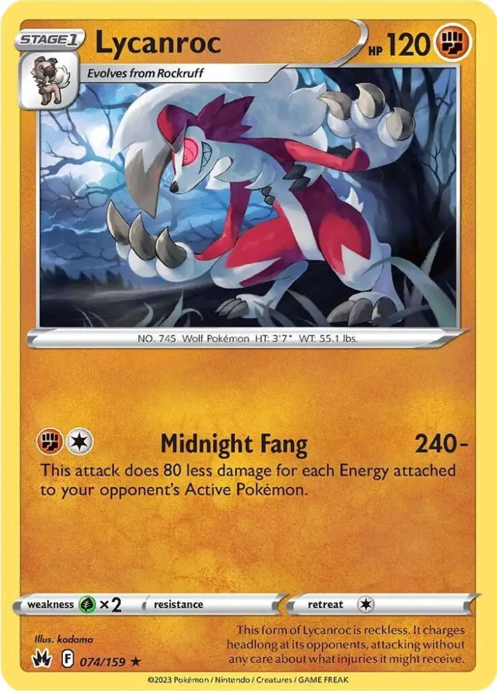 Lycanroc (074/159) [Sword & Shield: Crown Zenith] - Pokemon Single