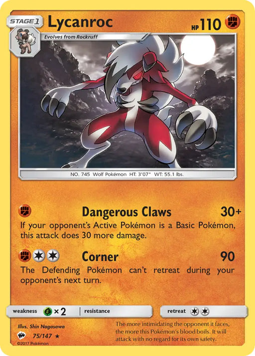 Lycanroc (75/147) [Sun & Moon: Burning Shadows] - Pokemon Single