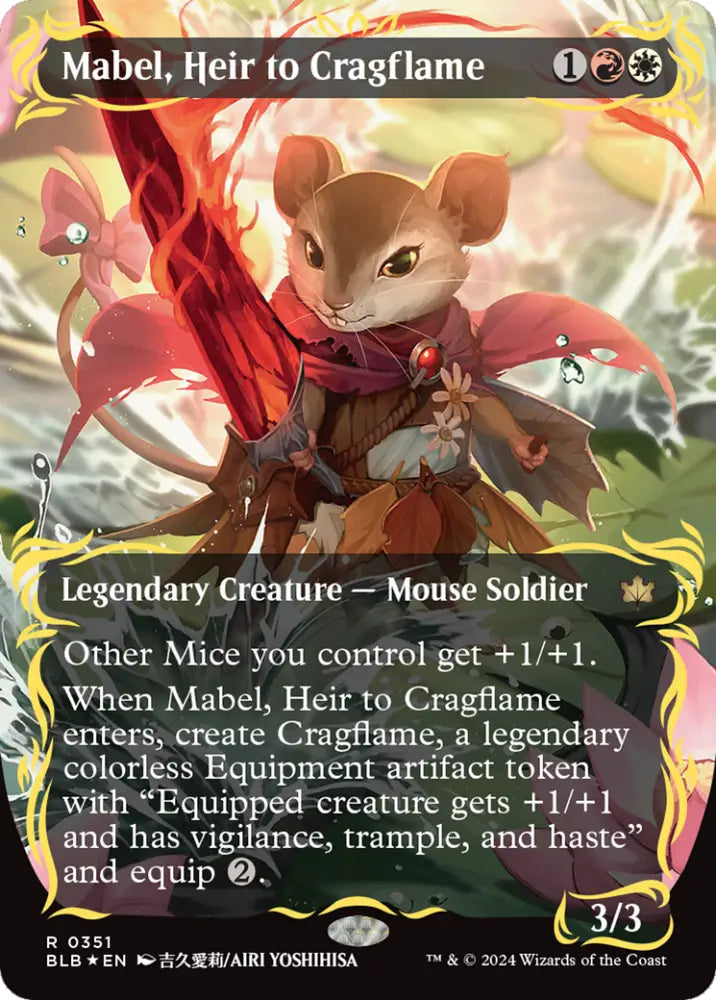 Mabel Heir to Cragflame (Borderless) (Raised Foil) [Bloomburrow] - MTG Single