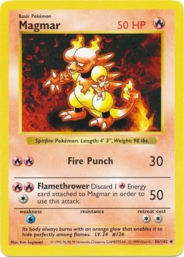Magmar (36/102) [Base Set Shadowless Unlimited] - Pokemon Single