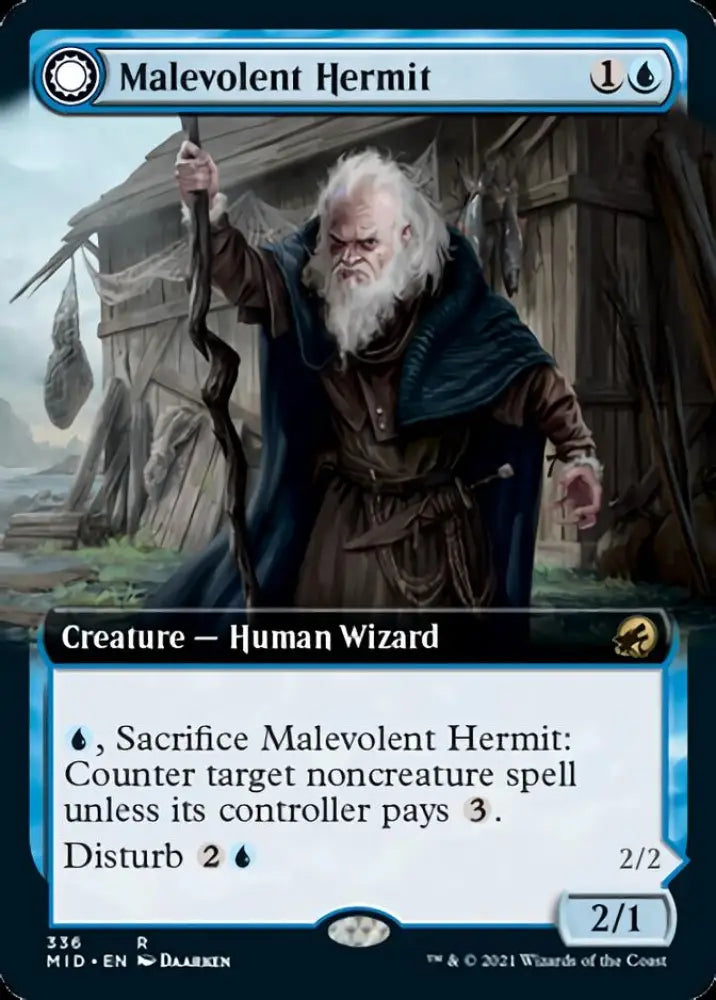 Malevolent Hermit // Benevolent Geist (Extended Art) [Innistrad: Midnight Hunt] - MTG Single