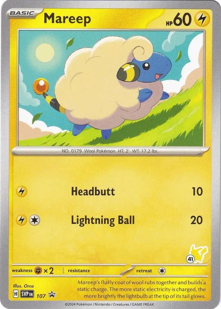 Mareep (107) (Pikachu Stamp #41) [Battle Academy 2024] - Pokemon Single