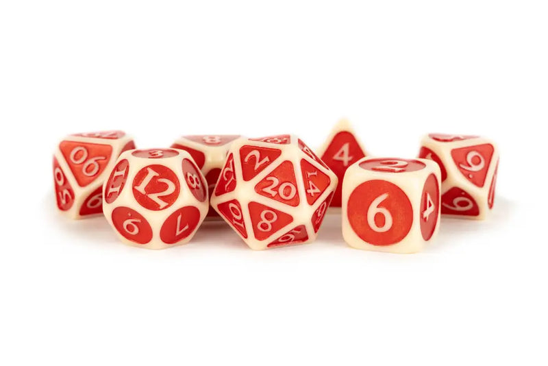 MDG Enamel Acrylic 7 Dice Set Ivory Red 16mm - Accessoire