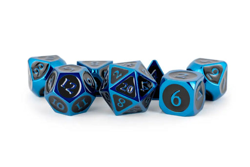 MDG Metal 7 Dice Set Blue Black Enamel 16mm - Accessoire