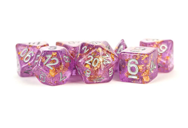 MDG: Resin 7 Dice Set Purple Gold Foil 16mm - Accessoire