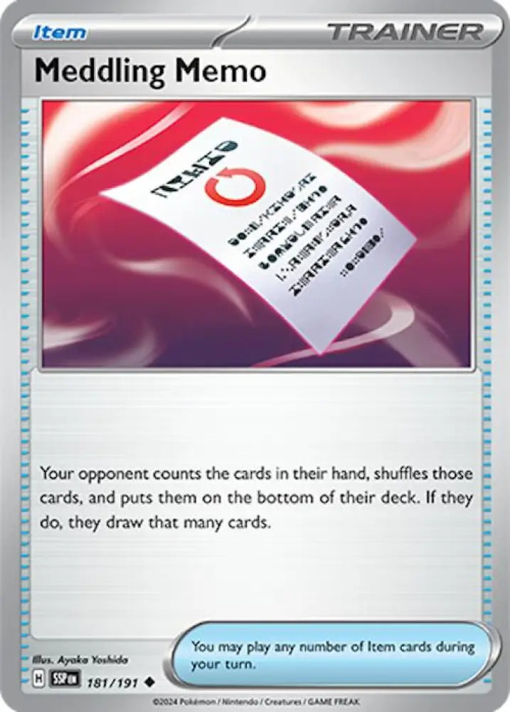 Meddling Memo (181/191) [Scarlet & Violet: Surging Sparks] - Pokemon Single
