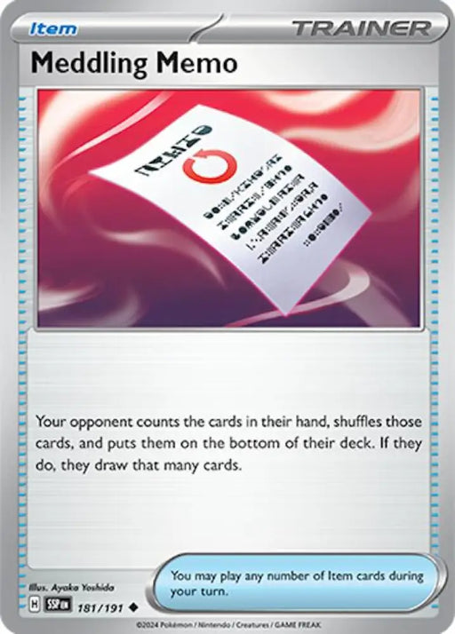 Meddling Memo (181/191) [Scarlet & Violet: Surging Sparks] - Pokemon Single