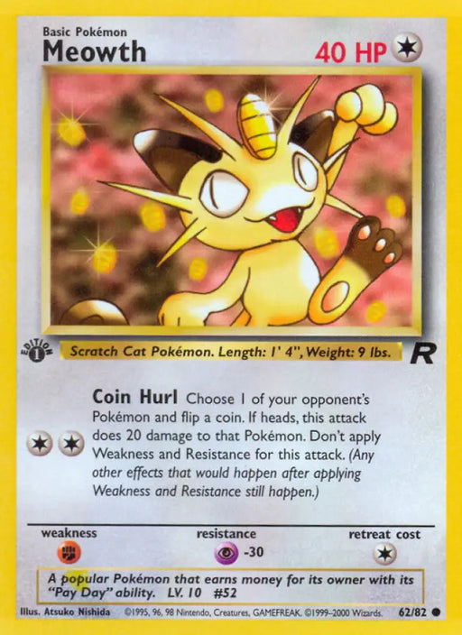 Meowth (62/82) [Team Rocket 1st Edition] - Pokemon Single