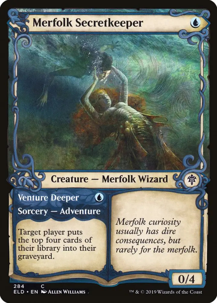 Merfolk Secretkeeper // Venture Deeper (Showcase) [Throne of Eldraine] - MTG Single