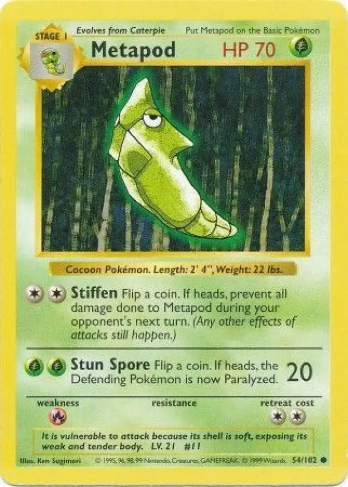 Metapod (54/102) [Base Set Shadowless Unlimited] - Pokemon Single