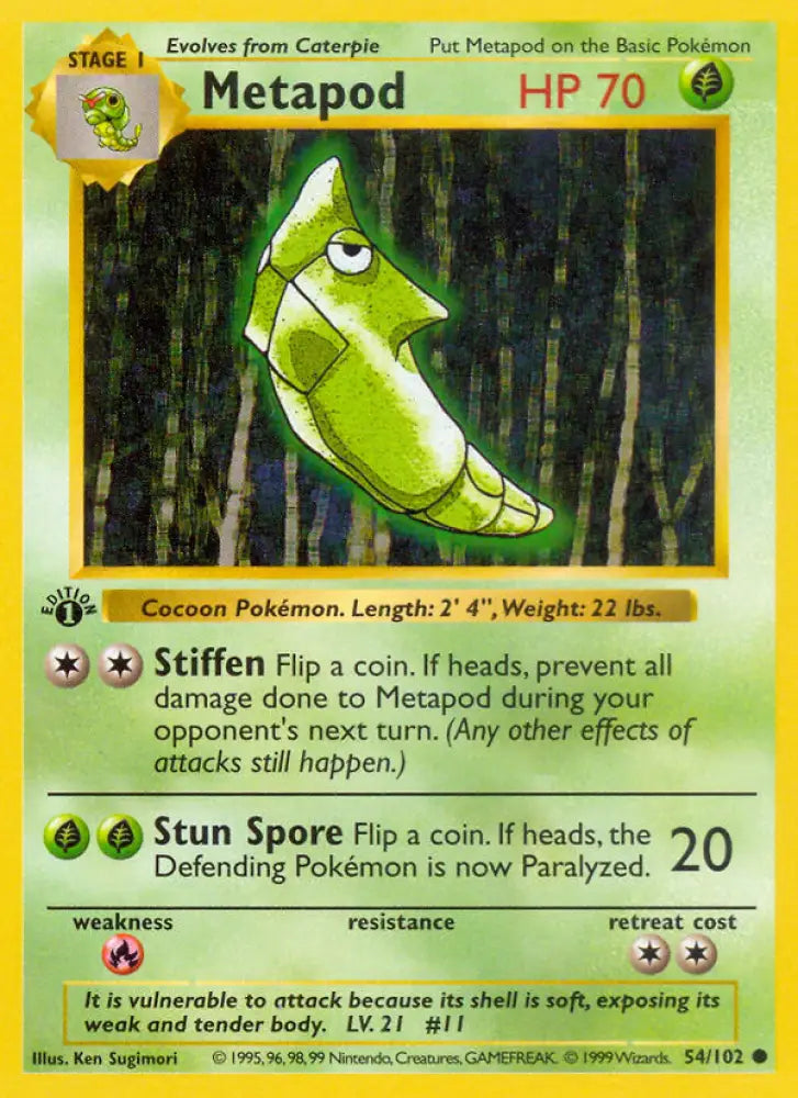 Metapod (54/102) (Shadowless) [Base Set 1st Edition] - Pokemon Single