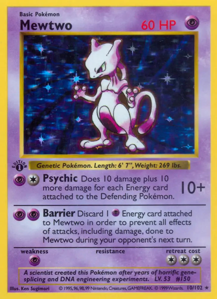 Mewtwo (10/102) (Shadowless) [Base Set 1st Edition] - Pokemon Single