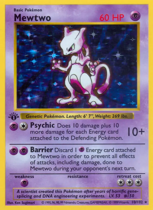 Mewtwo (10/102) (Shadowless) [Base Set 1st Edition] - Pokemon Single