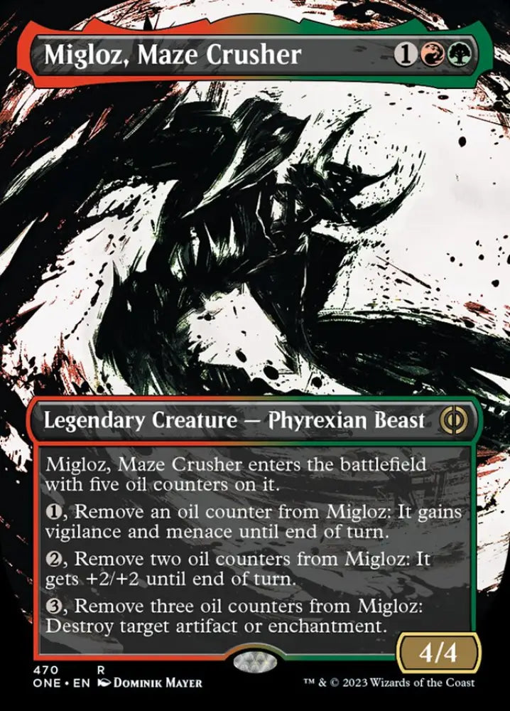 Migloz Maze Crusher (Borderless Ichor Step-and-Compleat Foil) [Phyrexia: All Will Be One] - MTG Single