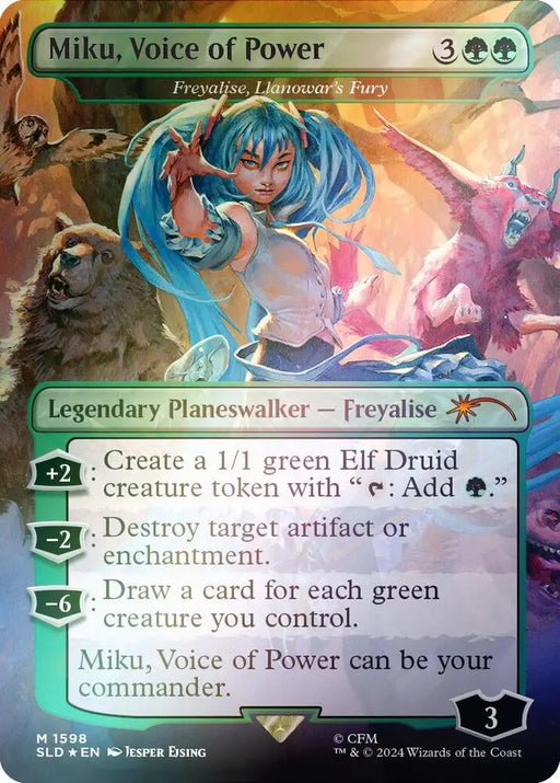 Miku, Voice of Power - Freyalise, Llanowar's Fury (Rainbow Foil) (1598) [Secret Lair Drop]