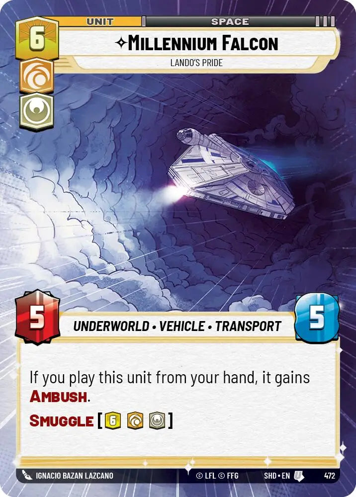 Millennium Falcon - Lando’s Pride (Hyperspace) (472) [Shadows of the Galaxy] - Star Wars: Unlimited Single
