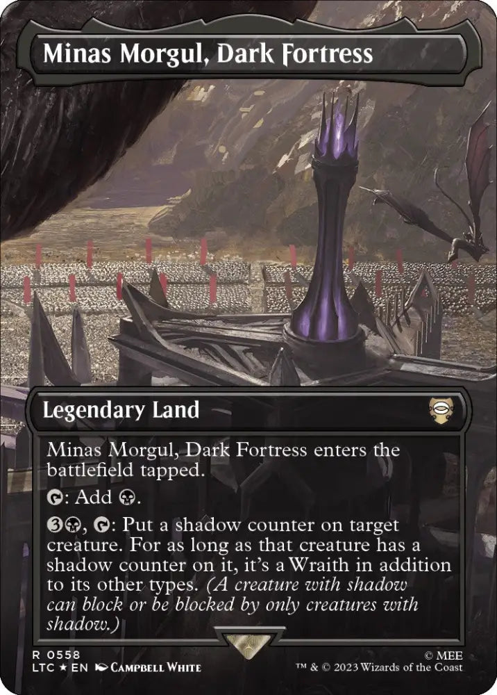 Minas Morgul Dark Fortress (Borderless) (Surge Foil) [The Lord of the Rings: Tales of Middle-Earth Commander] - MTG