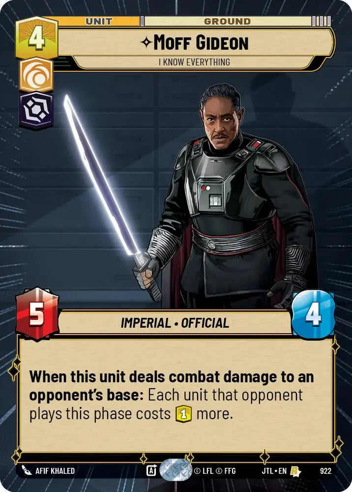 Moff Gideon - I Know Everything (Hyperspace Foil) (922) [Jump to Lightspeed] - Star Wars: Unlimited Single