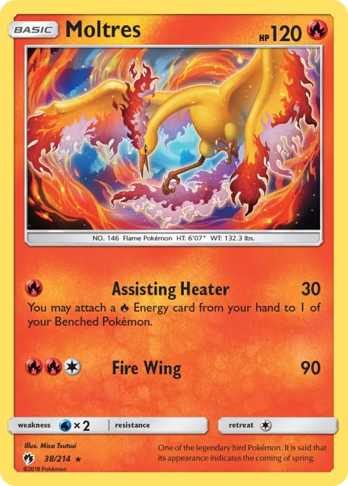 Moltres (38/214) (Let’s Play Eevee) Cracked Ice Holo) (Theme Deck Exclusive) [Sun & Moon: Lost Thunder] - Pokemon Single