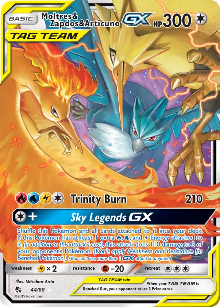 Moltres & Zapdos & Articuno GX (44/68) [Sun & Moon: Hidden Fates] - Pokemon Single