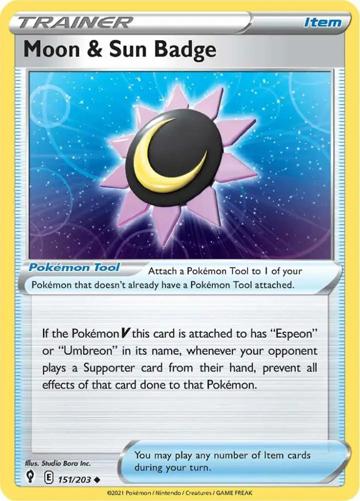 Moon & Sun Badge (151/203) [Sword & Shield: Evolving Skies] - Pokemon Single