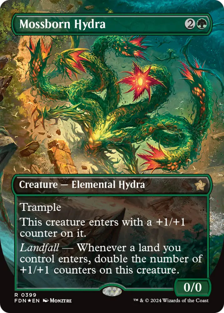 Mossborn Hydra (Borderless) (Mana Foil) [Foundations] - MTG Single