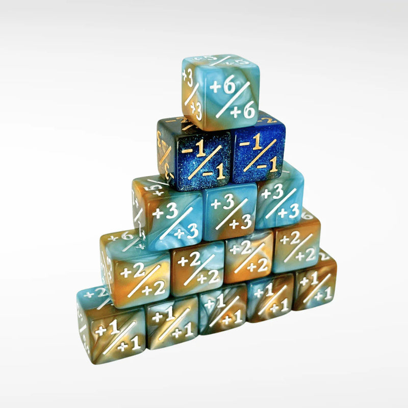 Nerd Gear: Mini +1/+1 (Plus One) 12mm Dice for MTG Teal Orange / Navy Gold