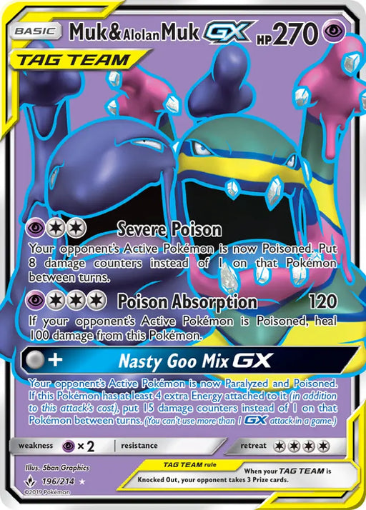 Muk & Alolan Muk GX (196/214) [Sun & Moon: Unbroken Bonds] - Pokemon Single