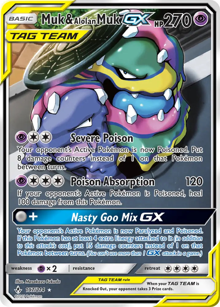 Muk & Alolan Muk GX (197/214) [Sun & Moon: Unbroken Bonds] - Pokemon Single