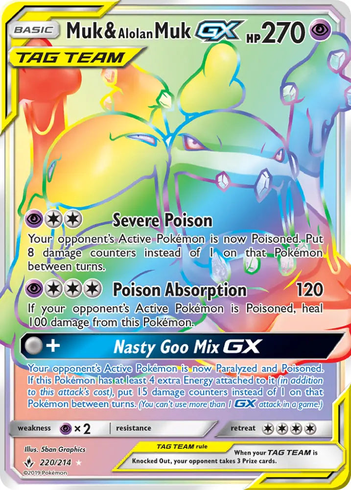Muk & Alolan Muk GX (220/214) [Sun & Moon: Unbroken Bonds] - Pokemon Single