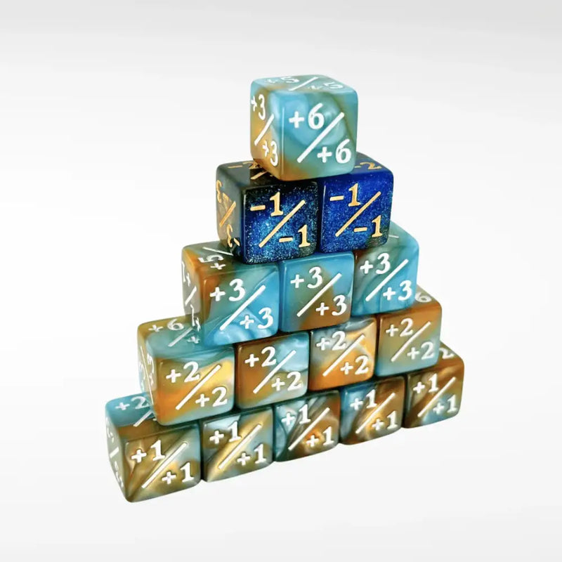 Nerd Gear: Mini +1/+1 (Plus One) 12mm Dice for MTG Teal Orange / Navy Gold - Accessoire