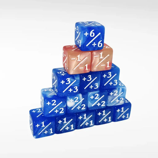 Nerd Gear: MTG Plus 1 Counter +1/+1 Dice - 15 Pack Blue White / Red Orange - Accessoire