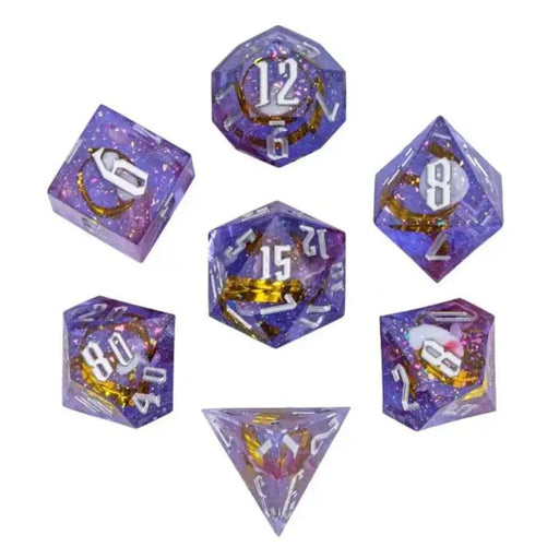 Nerd Gear: The Astral Coil – 7pc Handmade Sharp Edge Resin Dice Set - Accessoire