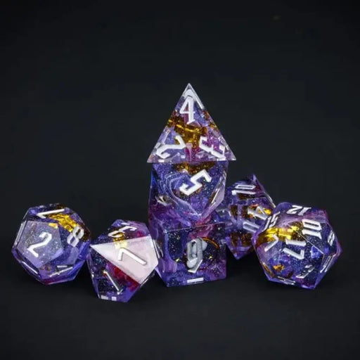 Nerd Gear: The Astral Coil – 7pc Handmade Sharp Edge Resin Dice Set - Accessoire