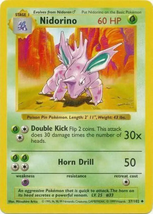 Nidorino (37/102) [Base Set Shadowless Unlimited] - Pokemon Single