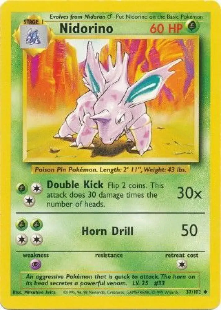 Nidorino (37/102) [Base Set Unlimited] - Pokemon Single