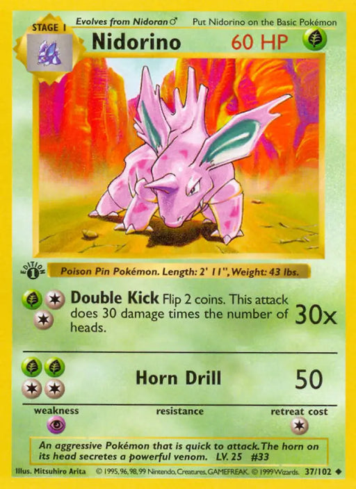 Nidorino (37/102) (Shadowless) [Base Set 1st Edition] - Pokemon Single