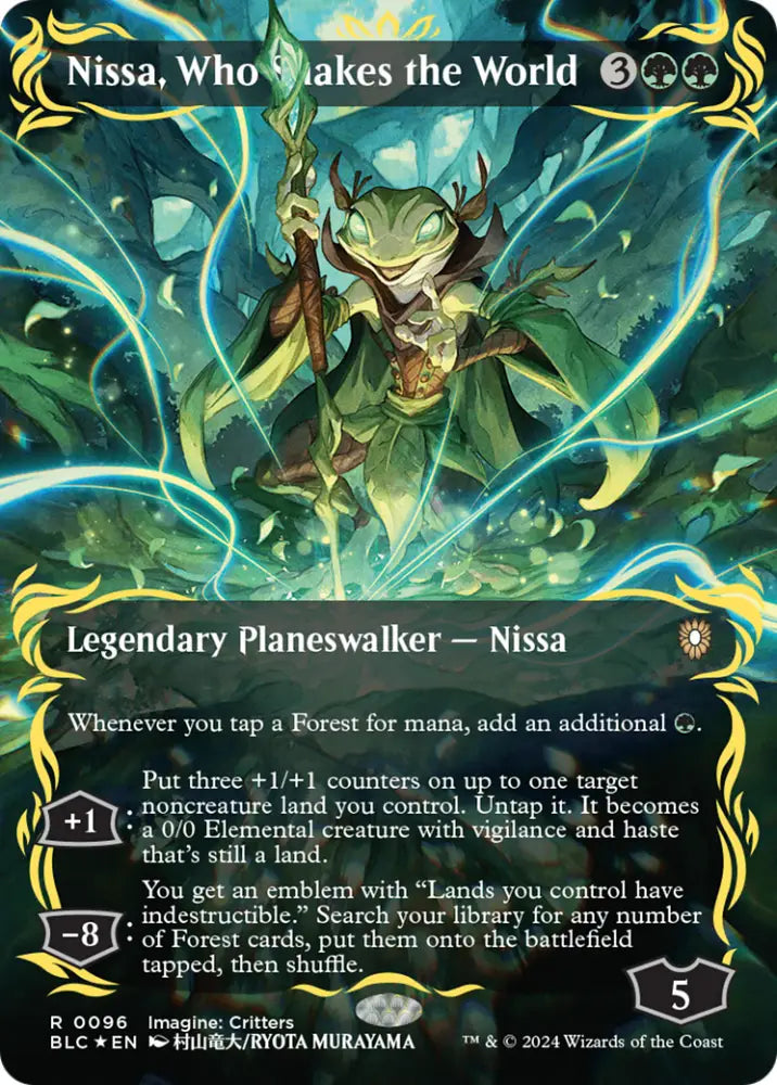 Nissa Who Shakes the World (Borderless) (Raised Foil) [Bloomburrow Commander] - MTG Single