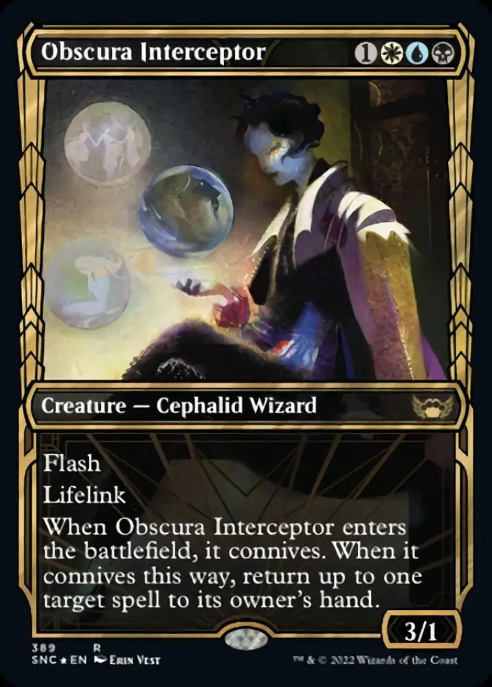Obscura Interceptor (Showcase Golden Age Gilded Foil) [Streets of New Capenna] - MTG Single