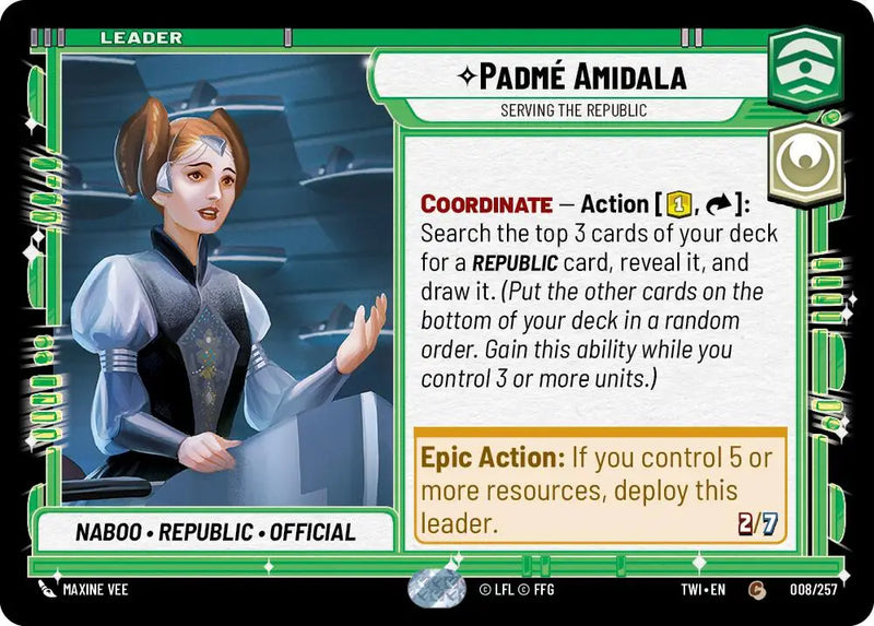 Padme Amidala - Serving the Republic (008/257) [Twilight of the Republic] - Star Wars: Unlimited Single