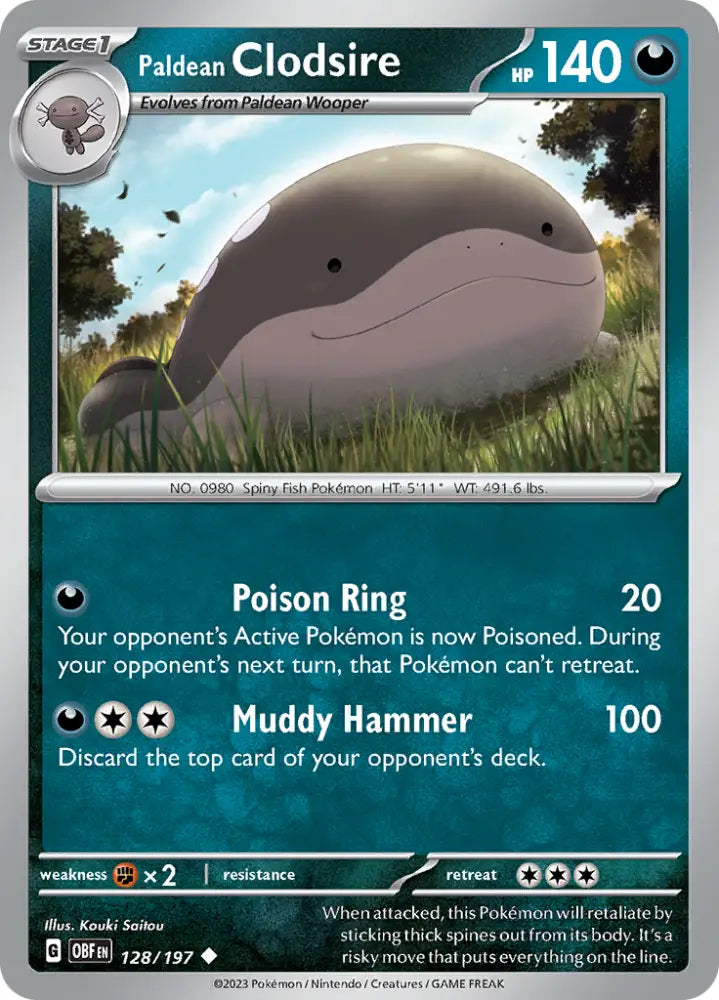 Paldean Clodsire (128/197) [Scarlet & Violet: Obsidian Flames] - Pokemon Single
