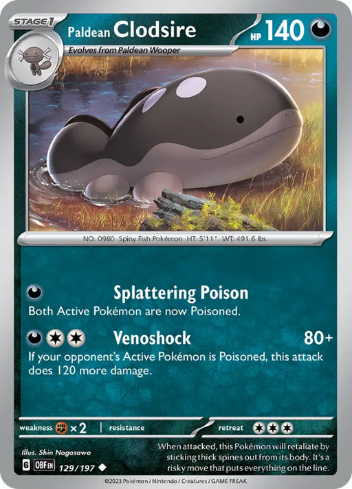 Paldean Clodsire (129/197) [Scarlet & Violet: Obsidian Flames] - Pokemon Single