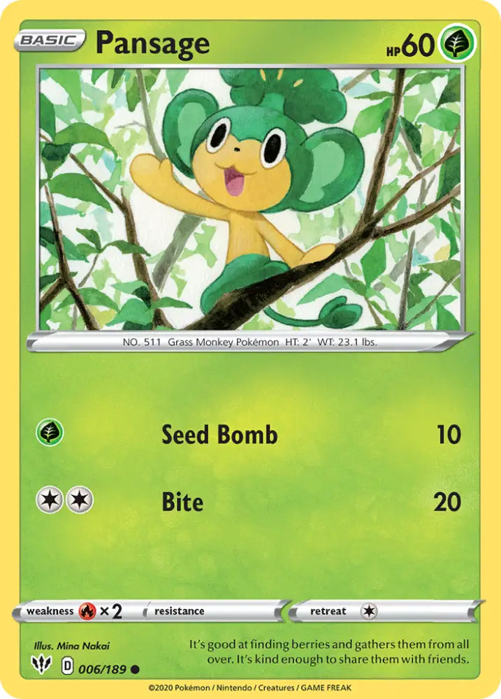Pansage (006/189) [Sword & Shield: Darkness Ablaze] - Pokemon Single