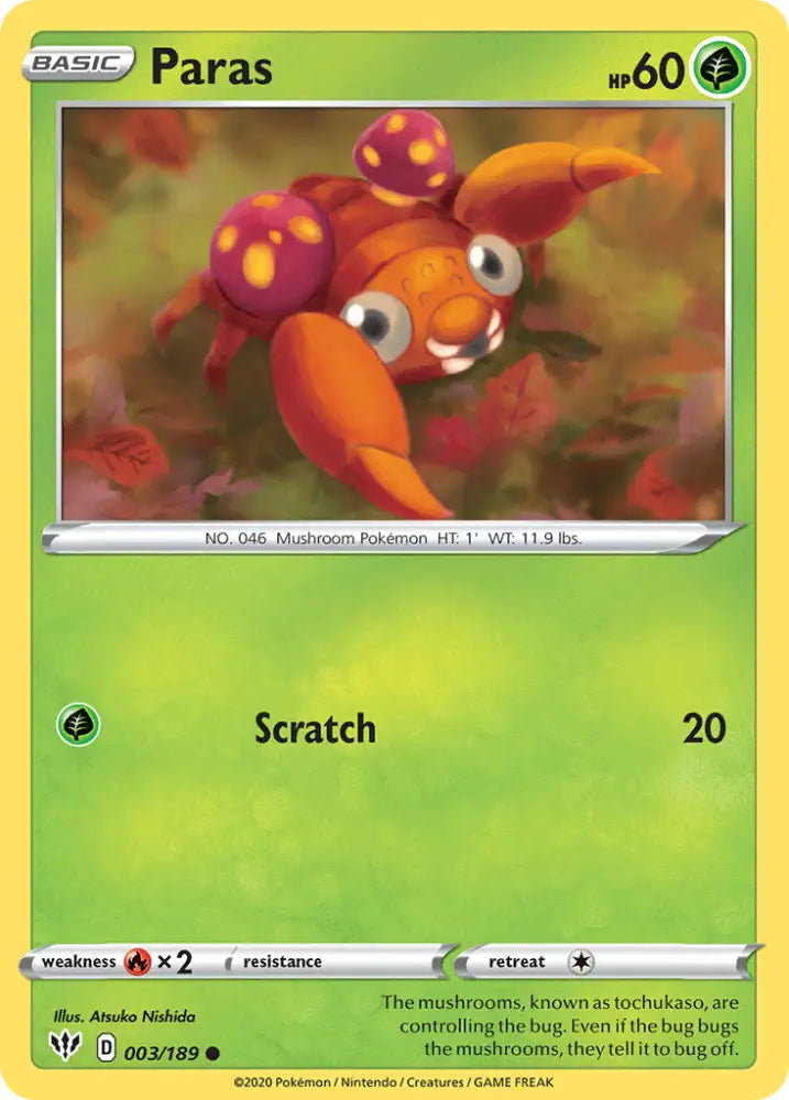 Paras (003/189) [Sword & Shield: Darkness Ablaze] - Pokemon Single