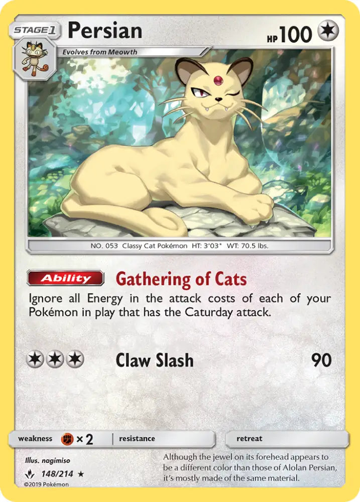 Persian (148/214) [Sun & Moon: Unbroken Bonds] - Pokemon Single