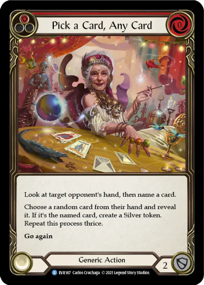 Pick a Card Any Card (Red) [Everfest] 1st Edition Rainbow Foil - Flesh And Blood Single