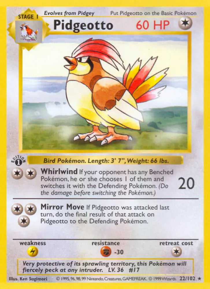 Pidgeotto (22/102) (Shadowless) [Base Set 1st Edition] - Pokemon Single
