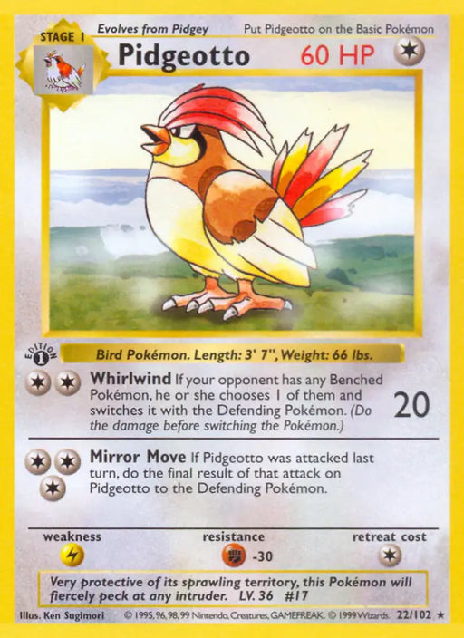Pidgeotto (22/102) (Shadowless) [Base Set 1st Edition] - Pokemon Single