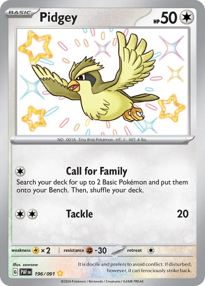 Pidgey (196/091) [Scarlet & Violet: Paldean Fates] - Pokemon Single